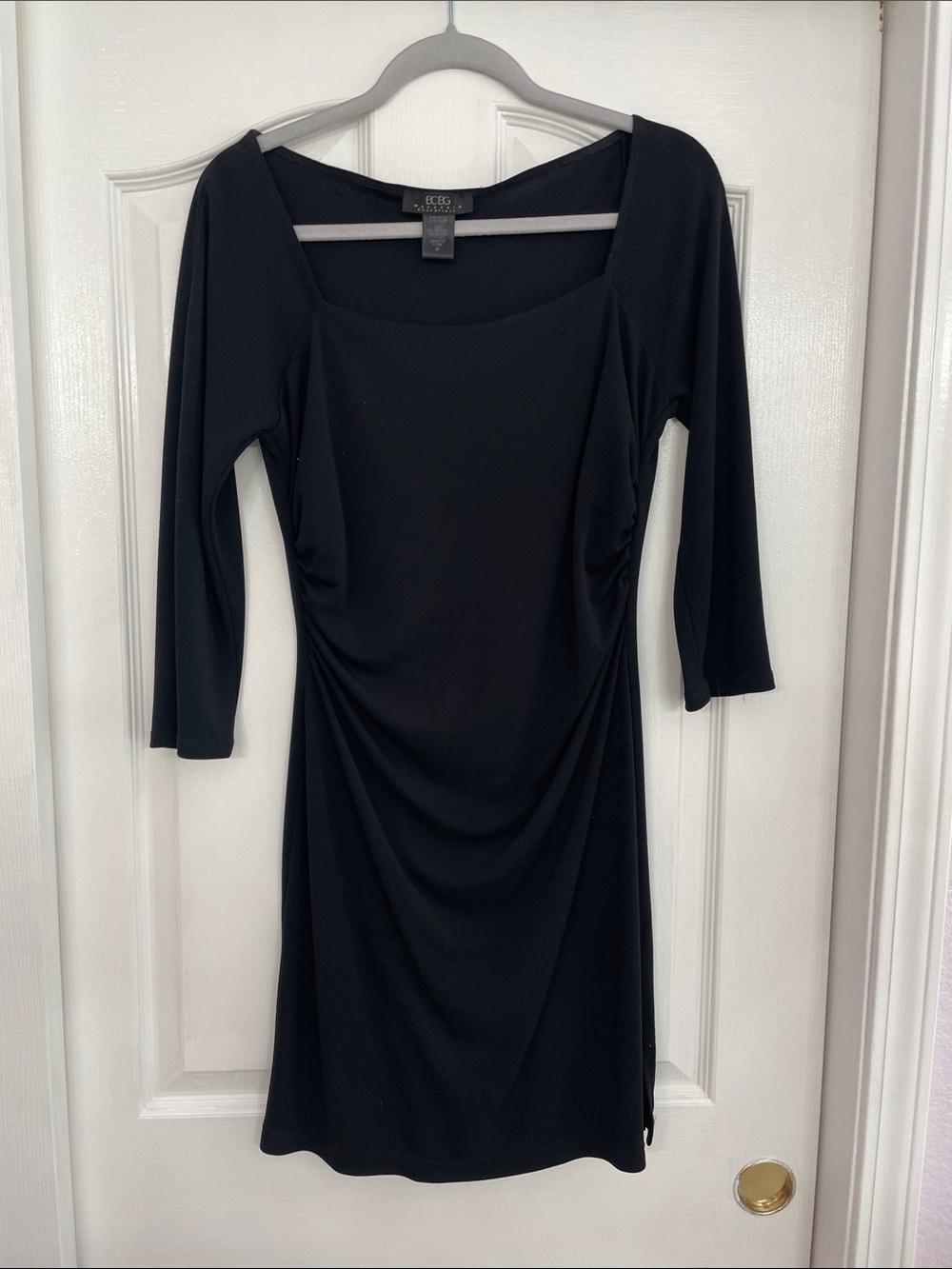 BCBG Black Three-Quarter Sleeve Ruched Sheath Dress